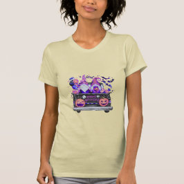 Woman in Halloween Gnomes Pickup Truck T-Shirt