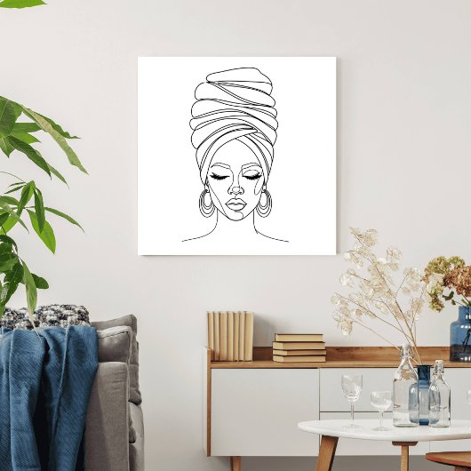 Woman in headwrap, line drawing poster