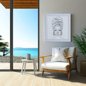 Woman in headwrap, line drawing poster