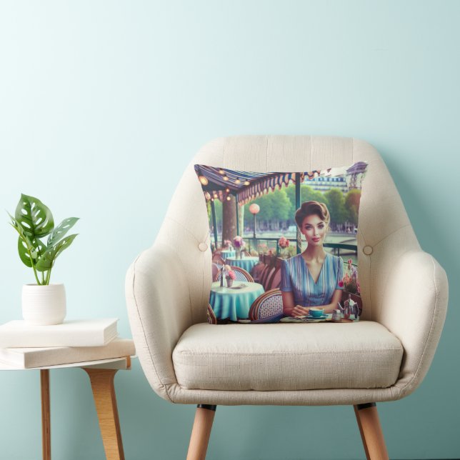 Woman in restaurant Throw Pillow Kussen (Stoel)