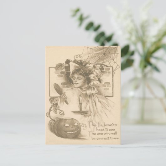 Woman Jack O' Lantern Candle Spider Web Briefkaart (Staand voorkant)