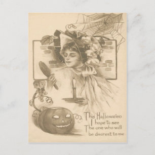 Woman Jack O' Lantern Candle Spider Web Briefkaart