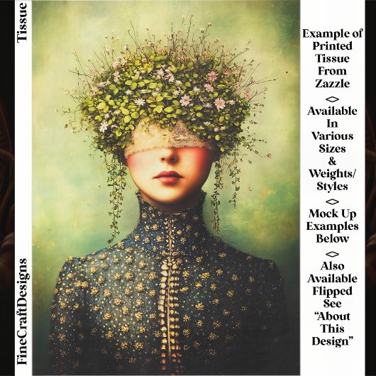 Woman, Lace Blindfold & Floral Crown EM8 Decoupage Tissuepapier