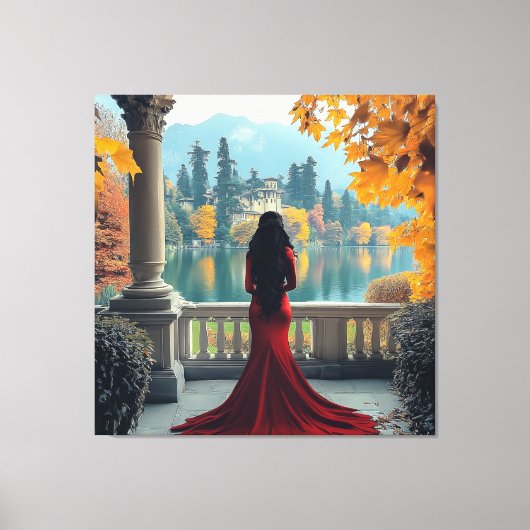 Woman Lake Como View Italy Stretched Canvas Art Afdruk (Voorkant)