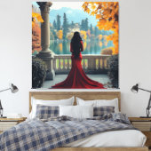 Woman Lake Como View Italy Stretched Canvas Art Afdruk (Insitu (Slaapkamer))