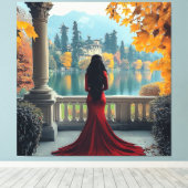 Woman Lake Como View Italy Stretched Canvas Art Afdruk (Insitu (Houten vloer))
