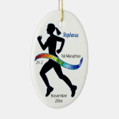 Woman Marathon Autism Puzzle Rainbow Ribbon Keramisch Ornament (Rechts)