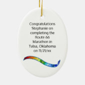 Woman Marathon Autism Puzzle Rainbow Ribbon Keramisch Ornament (Achterkant)