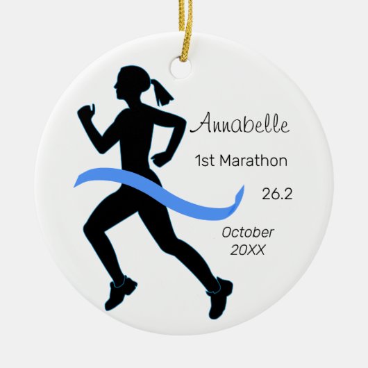Woman Marathon Runner Blue Ornament (Voorkant)
