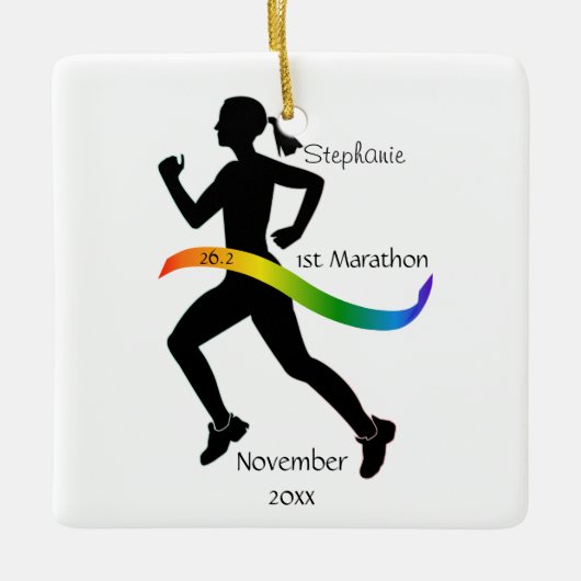 Woman Marathon Runner Ornament in Rainbow (Voorkant)