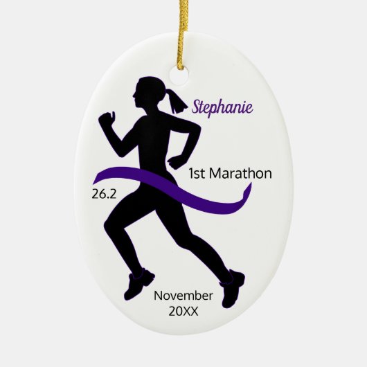 Woman Marathon Runner Ornament Paars (Voorkant)