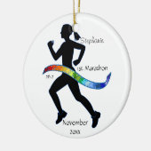 Woman Marathon Runner Puzzle Rainbow Ribbon Keramisch Ornament (Links)