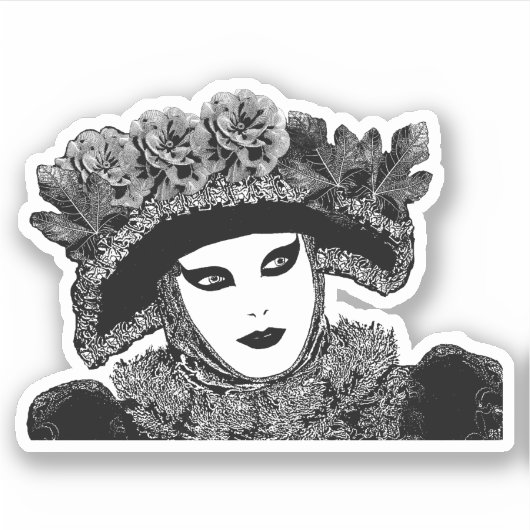 Woman Mardi gras Maskerzwart-witte kunst Sticker (Voorkant)