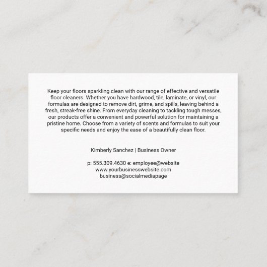 Woman Mopping House Floor | Janitorial Services Visitekaartje (Achterkant)