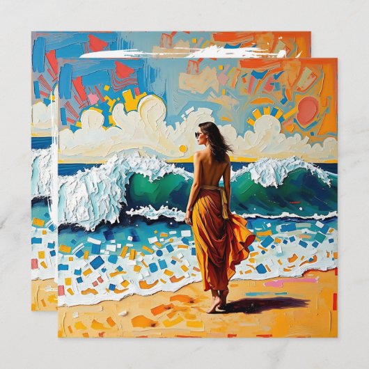 Woman on Beach Abstract Seaside Art  (Voorkant / Achterkant)