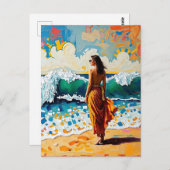 Woman on Beach Abstract Seaside Art  Briefkaart (Voorkant / Achterkant)