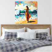 Woman on Beach Abstract Seaside Art Canvas Afdruk (Insitu (Slaapkamer))