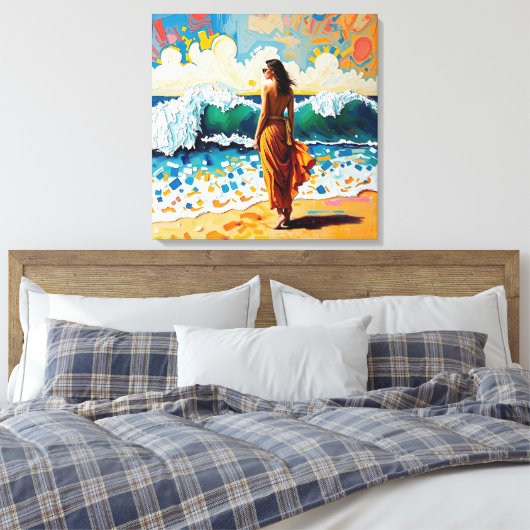 Woman on Beach Abstract Seaside Art Canvas Afdruk (Insitu (Slaapkamer))