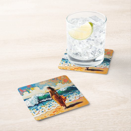 Woman on Beach Abstract Seaside Art Kartonnen Onderzetters (Insitu)