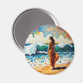 Woman on Beach Abstract Seaside Art Magneet