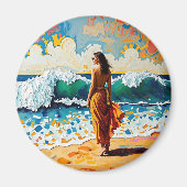 Woman on Beach Abstract Seaside Art Magneet (Voorkant)