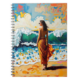 Woman on Beach Abstract Seaside Art Notitieboek