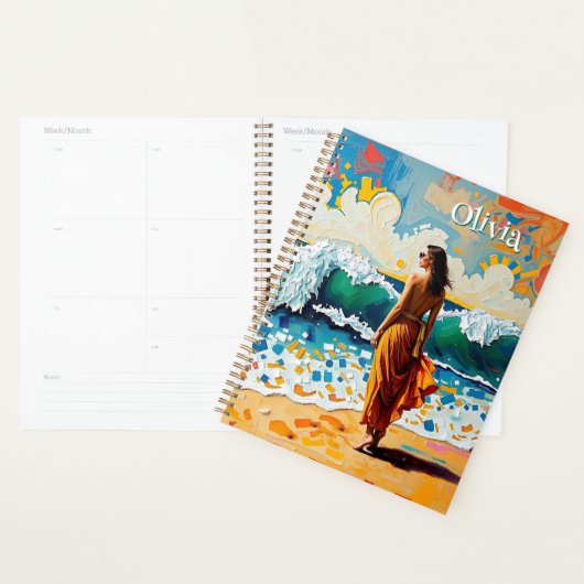 Woman on Beach Abstract Seaside Art Personalized Planner (Display)