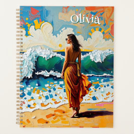 Woman on Beach Abstract Seaside Art Personalized Planner