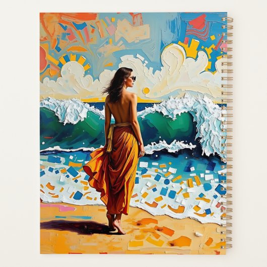 Woman on Beach Abstract Seaside Art Personalized Planner (Achterkant)