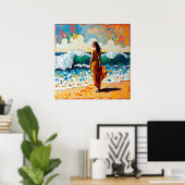 Woman on Beach Abstract Seaside Art  Poster (Thuiskantoor)