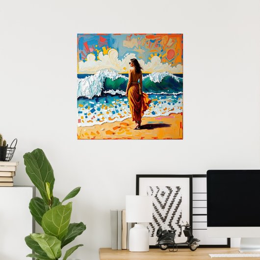 Woman on Beach Abstract Seaside Art  Poster (Thuiskantoor)