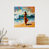 Woman on Beach Abstract Seaside Art  Poster (Keuken)