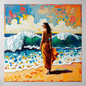 Woman on Beach Abstract Seaside Art  Poster (Voorkant)