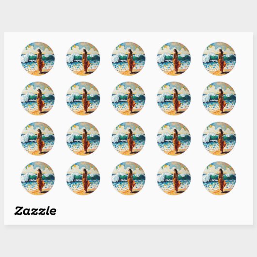 Woman on Beach Abstract Seaside Art Ronde Sticker (Vel)