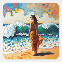 Woman on Beach Abstract Seaside Art