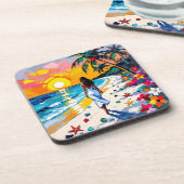 Woman on Beach Tropical Scene Bier Onderzetter (Linkerzijde)