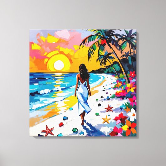 Woman on Beach Tropical Scene Canvas Afdruk (Voorkant)