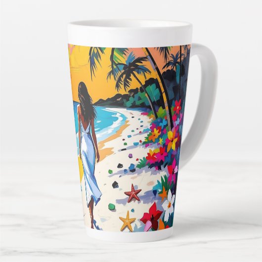 Woman on Beach Tropical Scene Latte Mok (Rechterhoek)