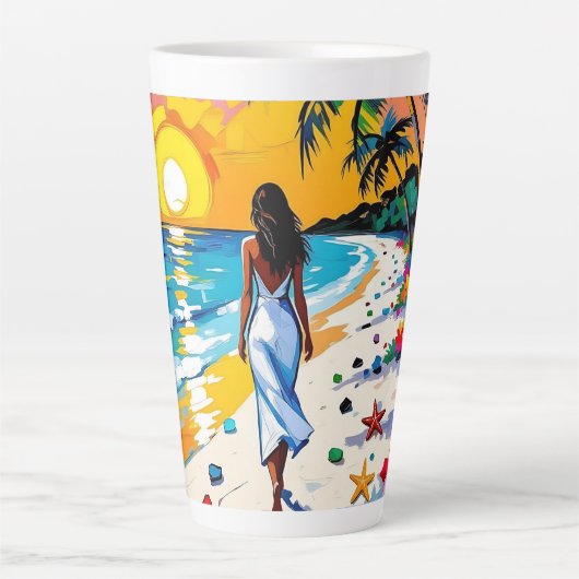 Woman on Beach Tropical Scene Latte Mok (Voorkant)