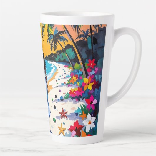 Woman on Beach Tropical Scene Latte Mok (Rechts)