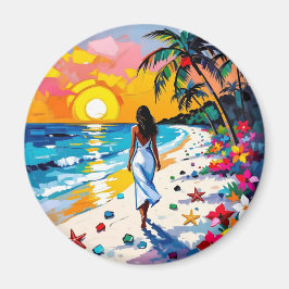 Woman on Beach Tropical Scene Magneet
