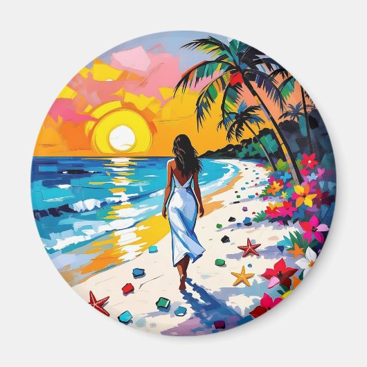 Woman on Beach Tropical Scene Magneet (Voorkant)