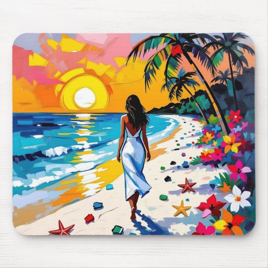 Woman on Beach Tropical Scene Muismat (Voorkant)