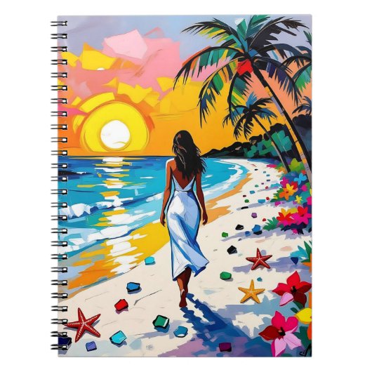 Woman on Beach Tropical Scene Notitieboek (Voorkant)