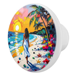 Woman on Beach Tropical Scene Personalized Keramische Knop