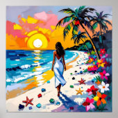 Woman on Beach Tropical Scene Poster (Voorkant)