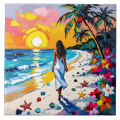 Woman on Beach Tropical Scene Tegeltje (Voorkant)