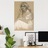 Woman Pencil White Crayon Portrait Study Mucha Poster (Thuiskantoor)