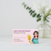 Woman Pink Cleaning Service Appointment Card Afsprakenkaartje (Staand voorkant)