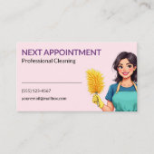 Woman Pink Cleaning Service Appointment Card Afsprakenkaartje (Voorkant)